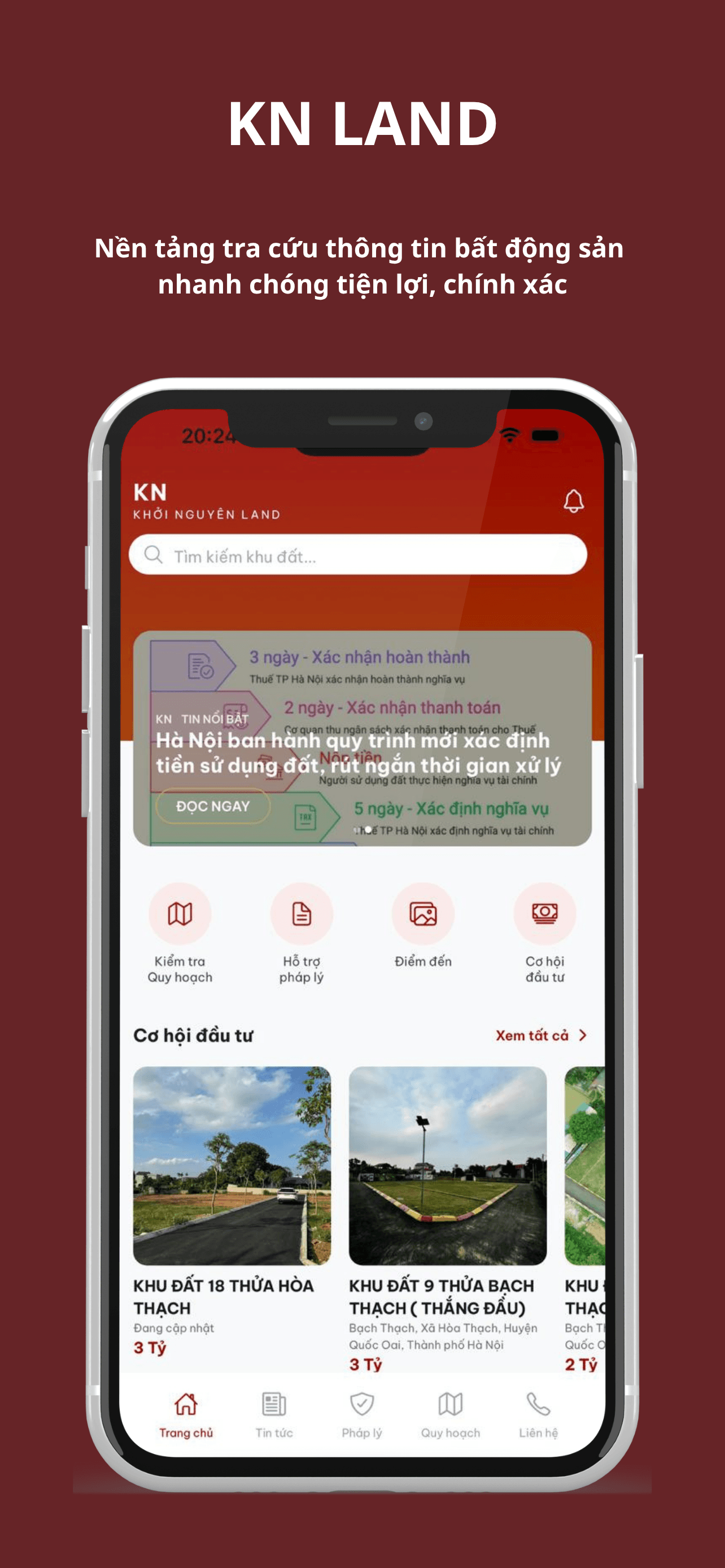 Giao diện ứng dụng KN LAND