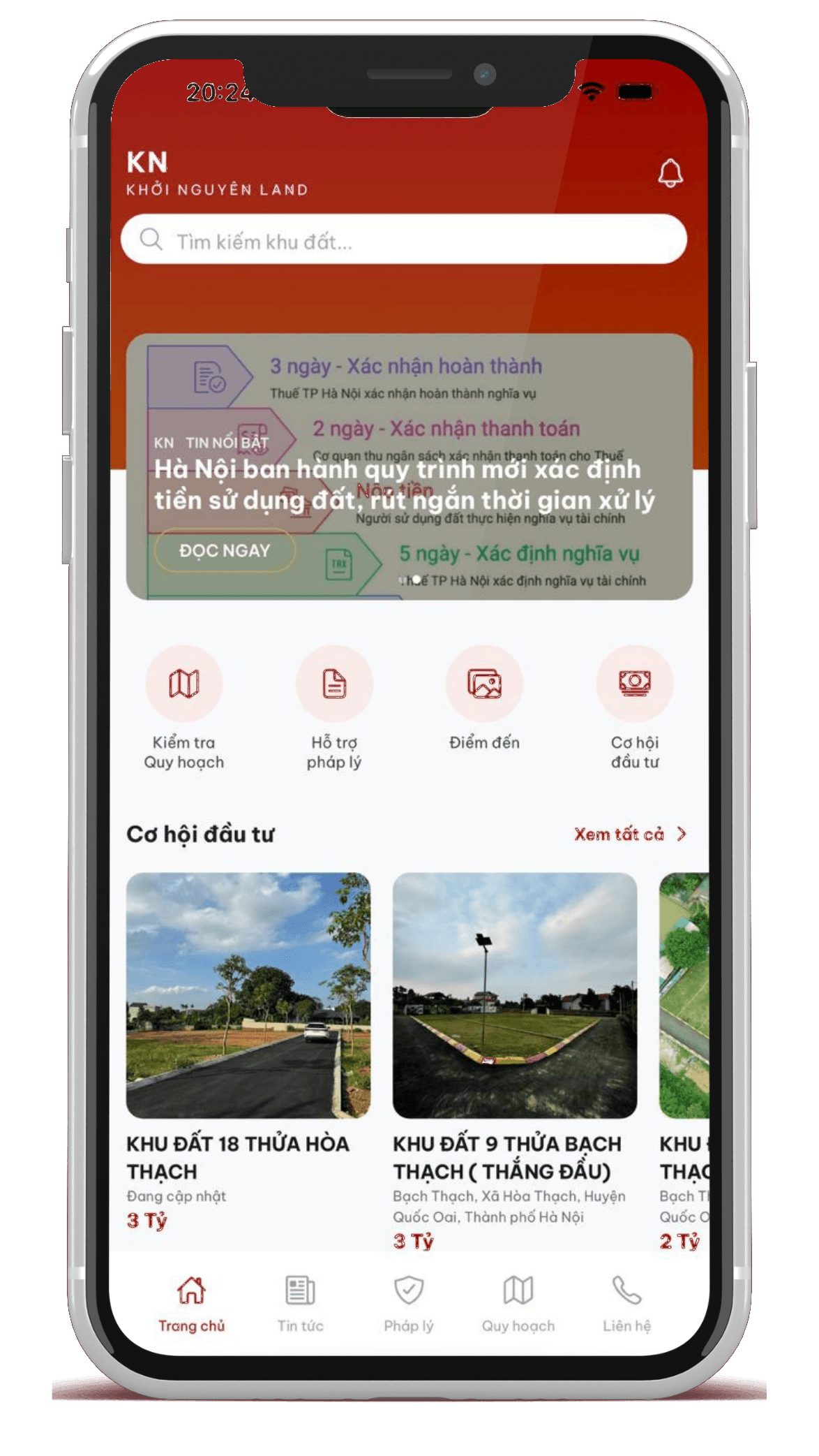 Giao diện ứng dụng KN LAND